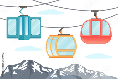 Funicular railway . Ski cable car . Vector .