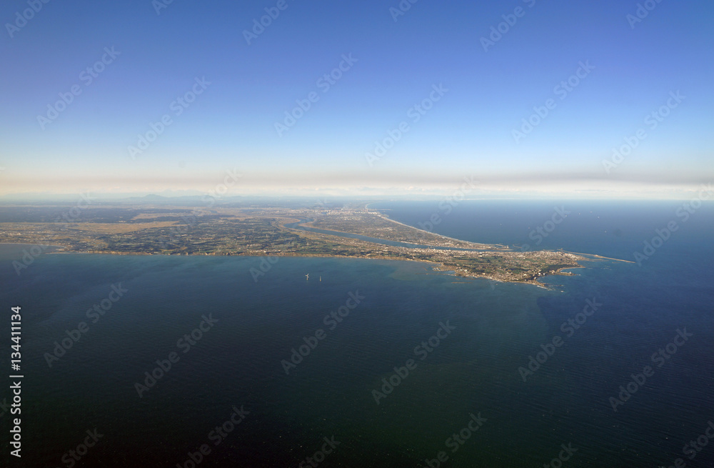 Obraz premium Aerial view of the Choshi Peninsula in Chiba Prefecture near Tokyo, Japan