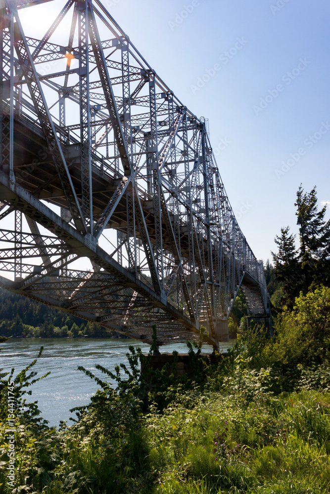 The Bridge of the Gods linking Oregon and Washington near Portland, Oregon.