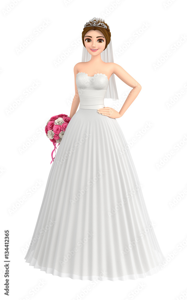 3D illustration character - Pretty bride in a wedding dress. 3D illustration character - Pretty bride in a wedding dress.