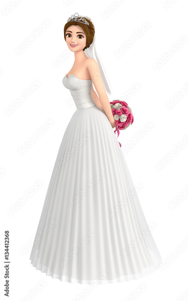 3D illustration character - Pretty bride in a wedding dress. 3D illustration character - Pretty bride in a wedding dress.