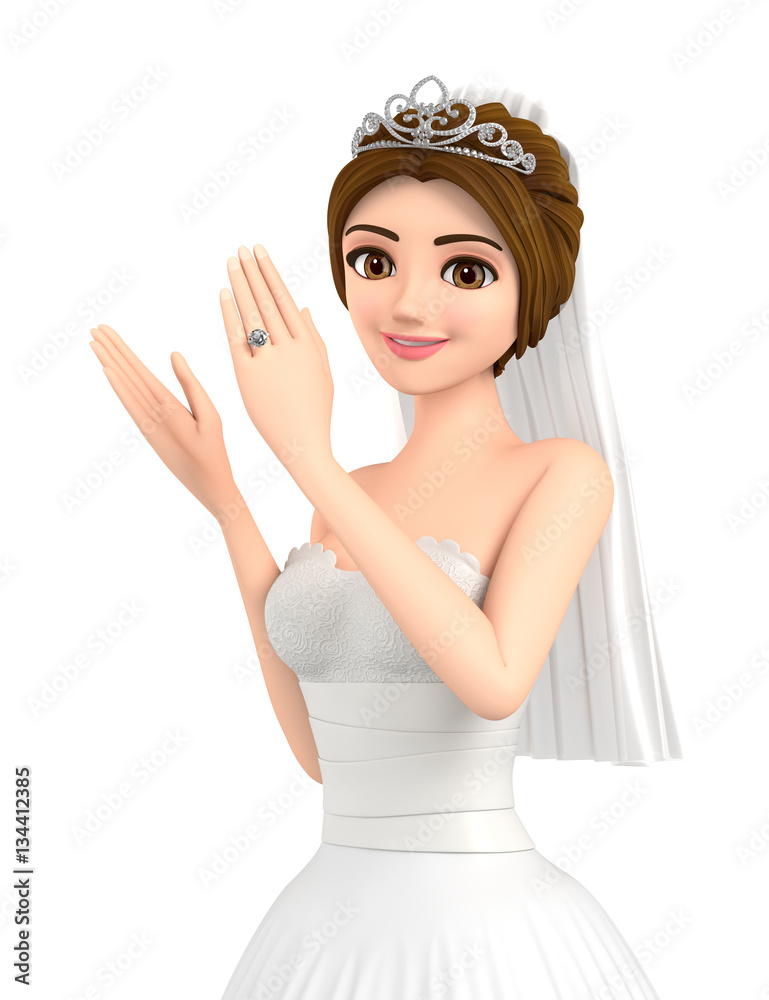 3D illustration character - The pretty bride who shows an engage ring. 3D illustration character - The pretty bride who shows an engage ring.