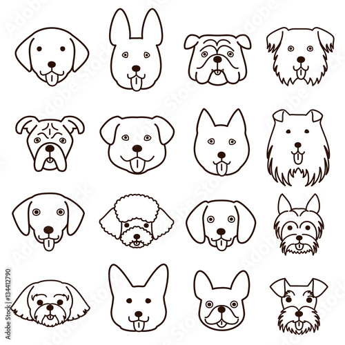 cute dogs faces line art set