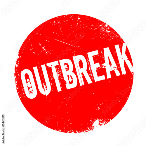 Outbreak rubber stamp. Grunge design with dust scratches. Effects can be easily removed for a clean, crisp look. Color is easily changed.