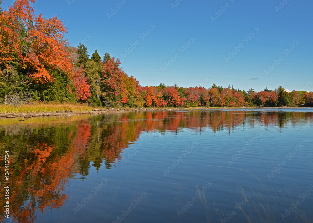 Fall foliage reflections on Big Bay, Piseco, NY