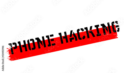 Phone Hacking rubber stamp. Grunge design with dust scratches. Effects can be easily removed for a clean, crisp look. Color is easily changed. photo