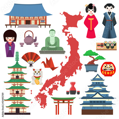 Vector Japan culture icons.
