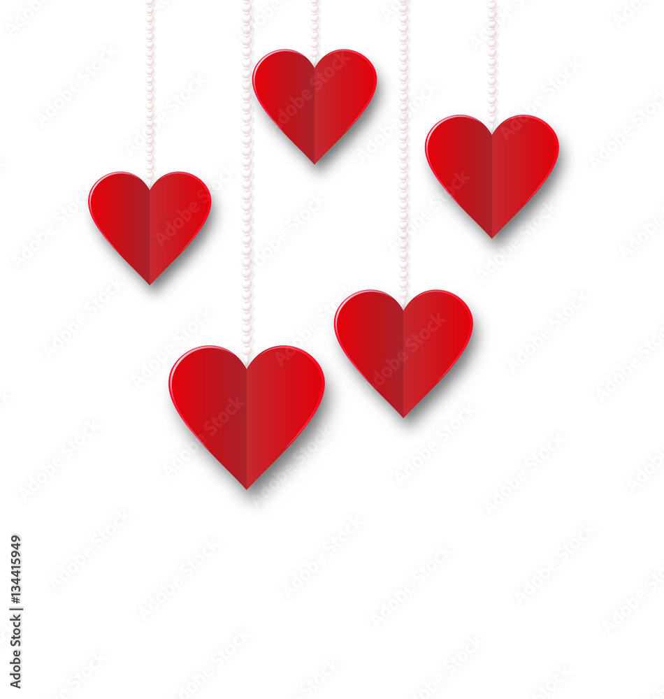 Background of hearts hanging on strings - Valentine s Day
