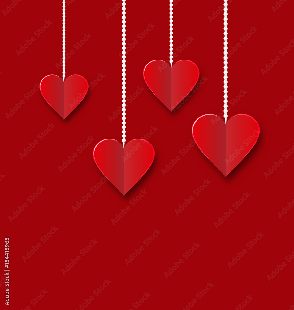 Background of hearts hanging on strings - Valentine s Day Background of hearts hanging on strings - Valentine s Day
