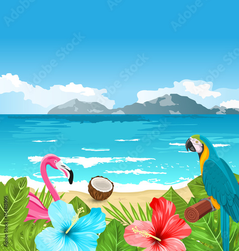 Exotic Wallpaper with Parrot Ara, Pink Flamingo © -=MadDog=-