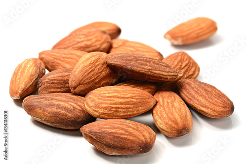 Closeup of Almonds on white