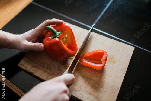 Slicing bell peppers photo