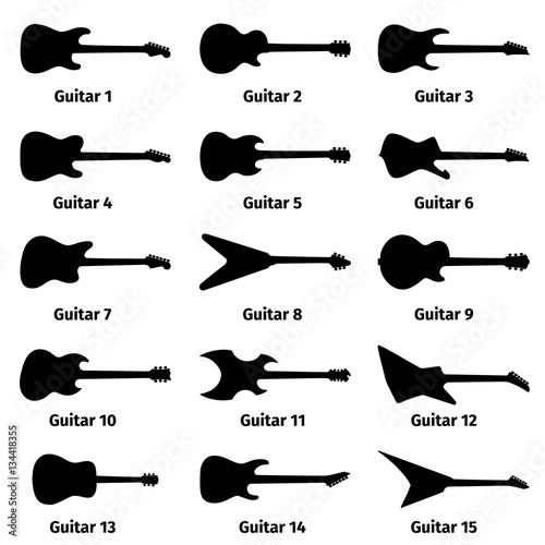 Guitar icons set, fifteen different models