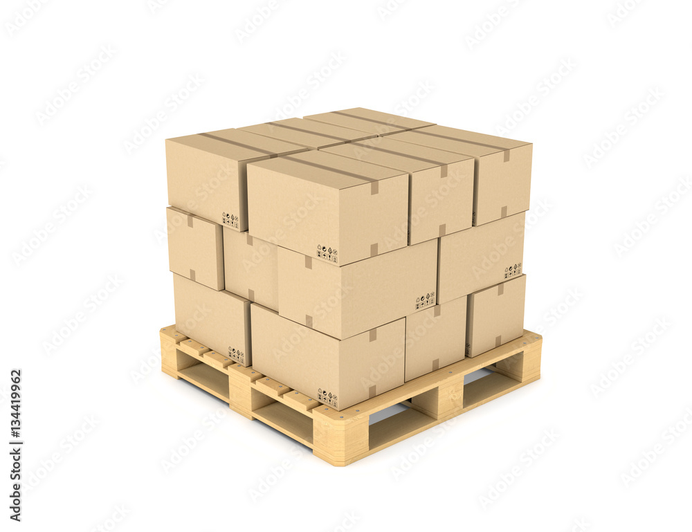 Rendering cardboard boxes on wooden palette Rendering cardboard boxes on wooden palette