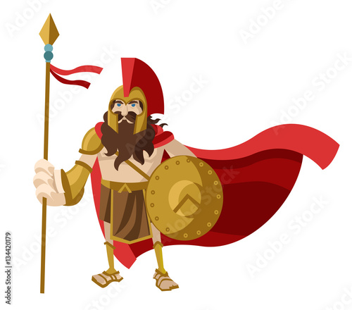 strong spartan soldier with spear and shield