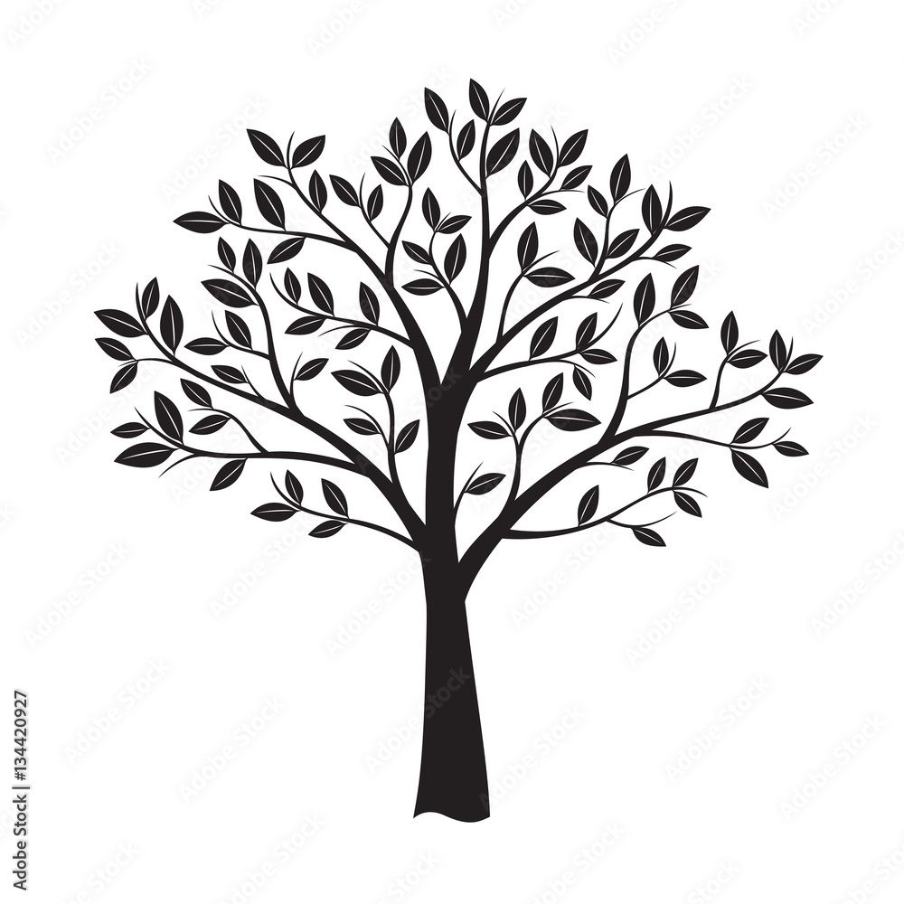 Obraz premium Black Tree and Leafs. Vector Illustration.