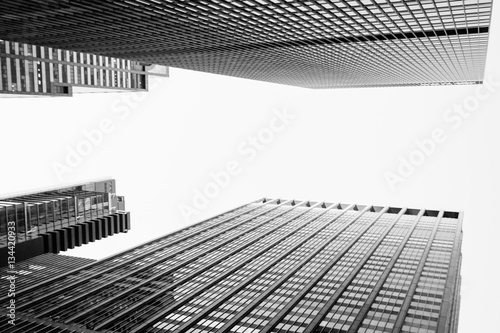 Buildings and streets in black and white, Manhattan New York.