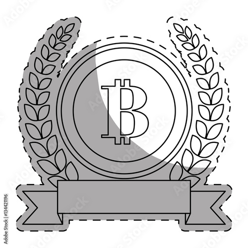 letter B as emblem embellished with laurel wreath and blank ribbon banner bank related icons image vector illustration design 