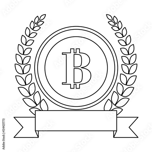 letter B as emblem embellished with laurel wreath and blank ribbon banner bank related icons image vector illustration design 