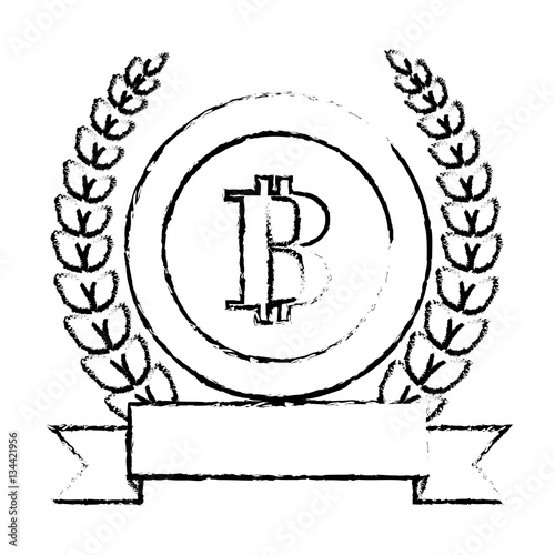 letter B as emblem embellished with laurel wreath and blank ribbon banner bank related icons image vector illustration design 