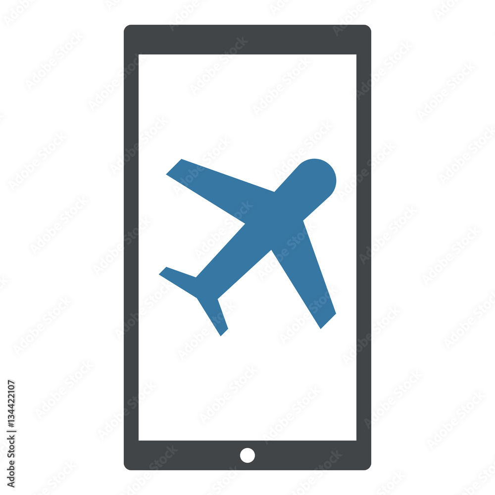 Plane icon - Flat design, glyph style icon - Blue enclosed in a phone Plane icon - Flat design, glyph style icon - Blue enclosed in a phone