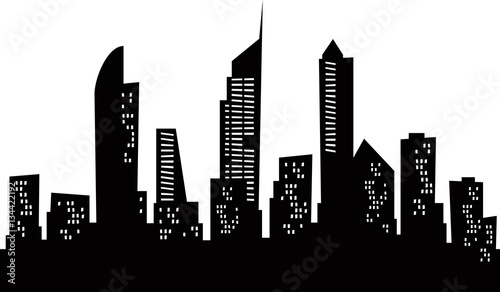 Cartoon skyline silhouette of the city of Gold Coast Australia.