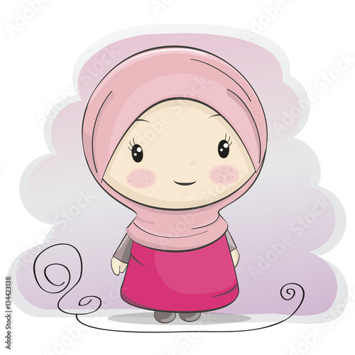 A Cute Muslim Girl Cartoon.Vector Illustration