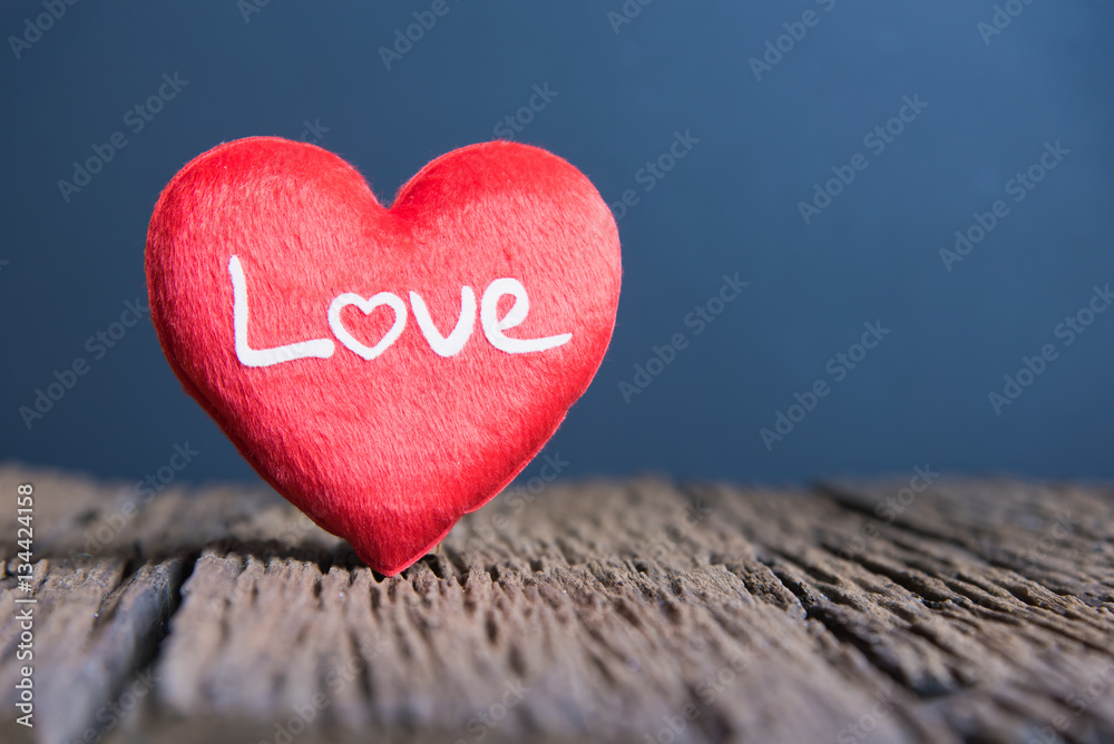 Fototapeta premium Valentines Day background with heart, Red heart on the wooden