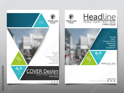 Blue and green triangle flyer cover business brochure vector design, Leaflet advertising abstract background, Modern poster magazine layout template, Annual report for presentation.