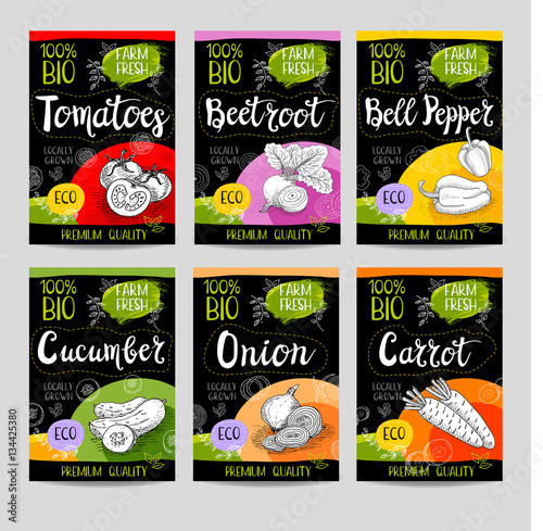 Set of hand drawn labels food, spices.