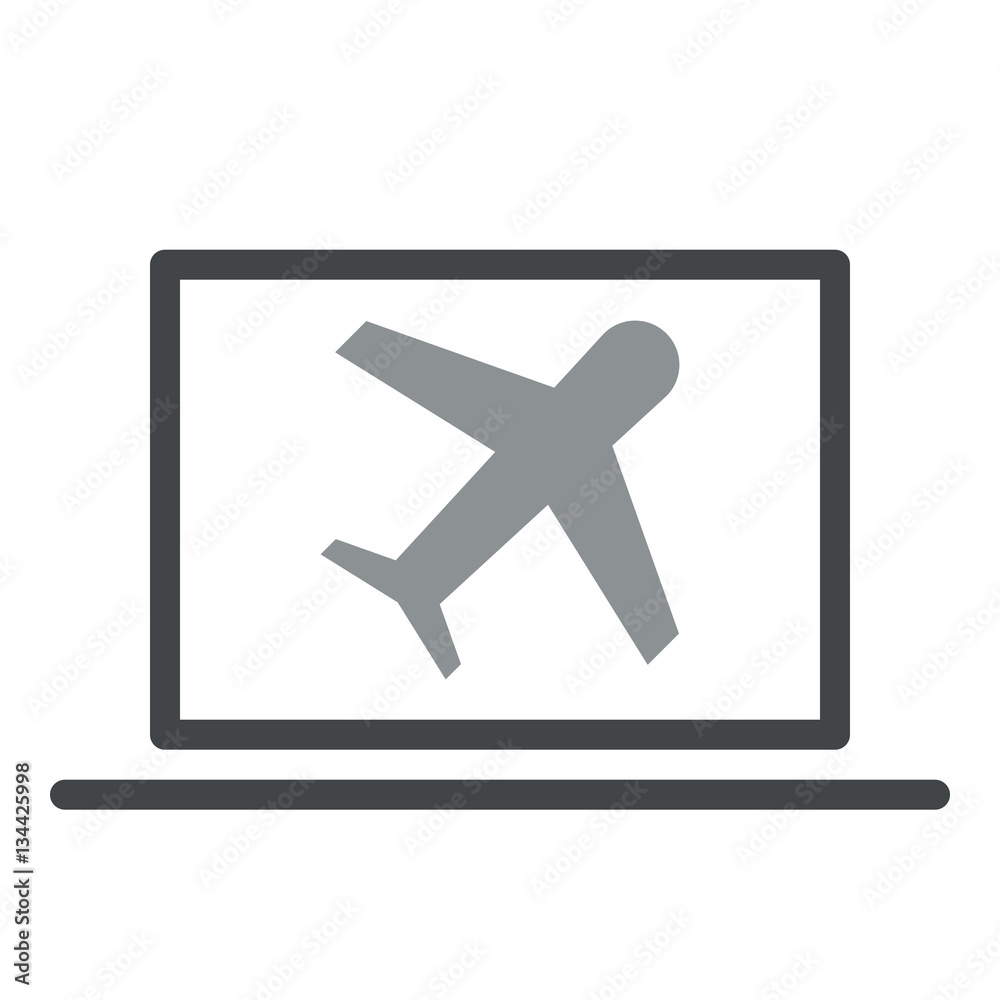 Plane icon - Flat design, glyph style icon - Gray enclosed in a computer Plane icon - Flat design, glyph style icon - Gray enclosed in a computer