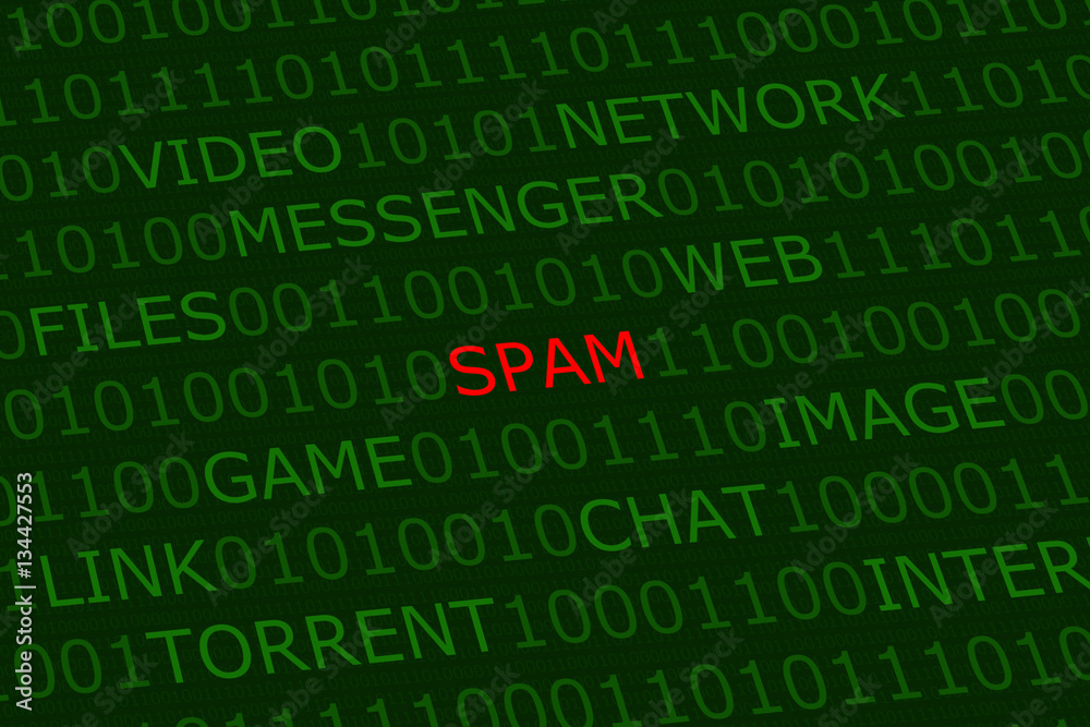 spam, red alert among user activities terms on green digital bac spam, red alert among user activities terms on green digital bac