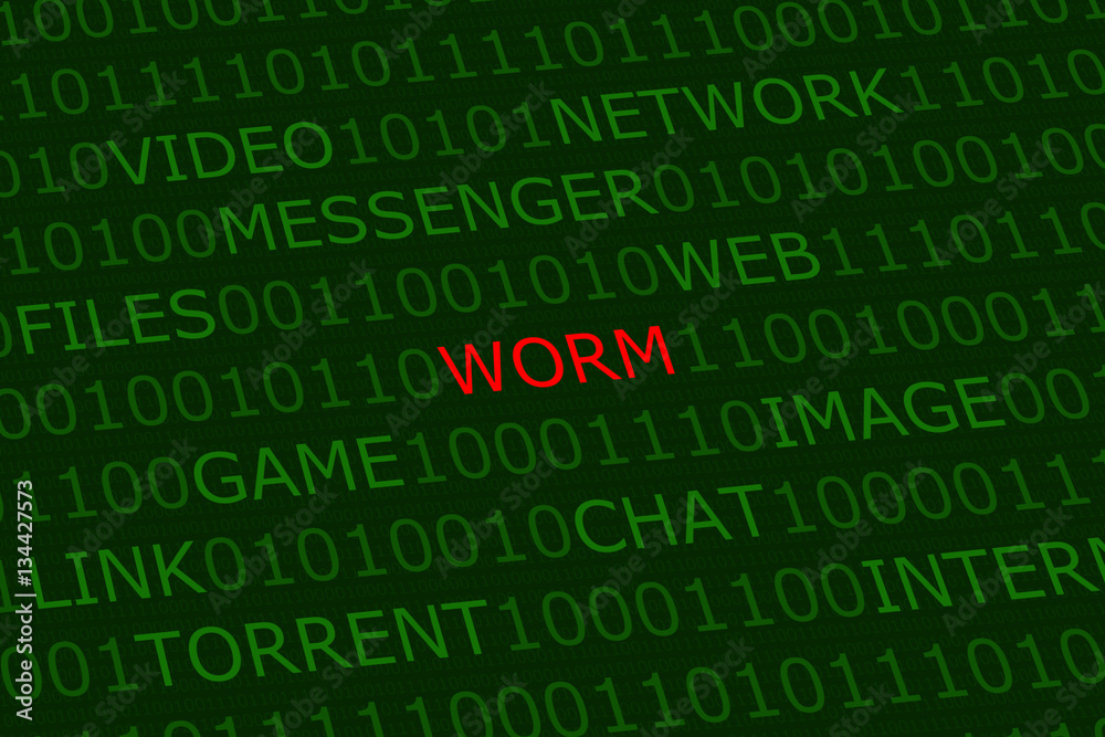 worm, red alert among user activities terms on green digital bac worm, red alert among user activities terms on green digital bac