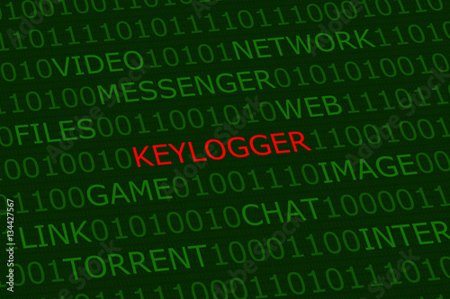 keylogger, red alert among user activities terms on green digita