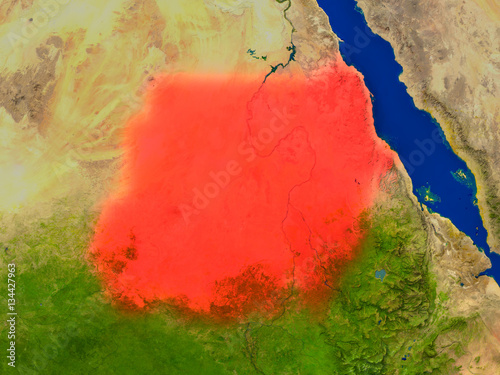 Sudan from space in red