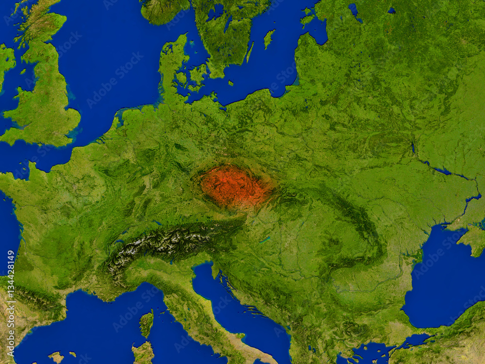 Czech republic from space in red Czech republic from space in red
