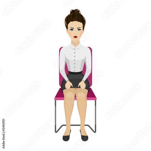 Pretty woman in business clothes is doing exercises for back on