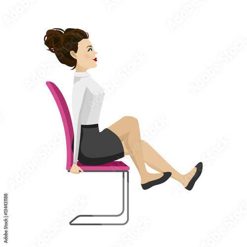 Pretty woman in business clothes is doing exercises for back on