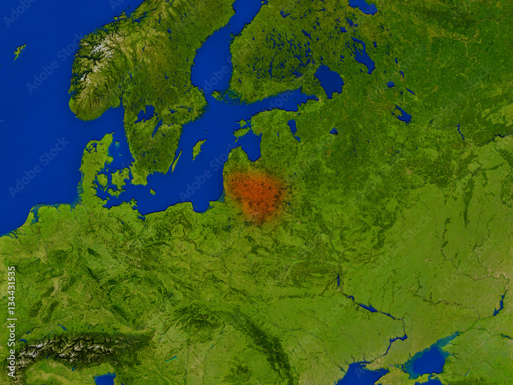 Lithuania from space in red