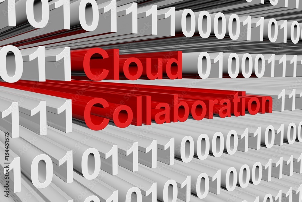 Cloud collaboration in the form of binary code, 3D illustration