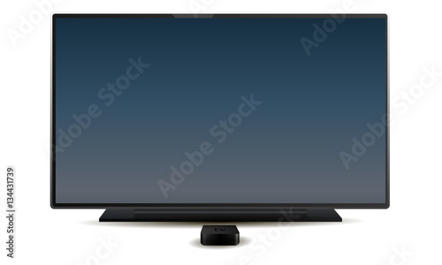 TV and reciever with colored dark blue screen isolated on white background. TV with blank screen. Vector illustration
