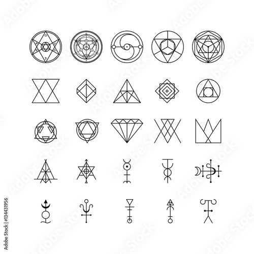 Alchemy Thin Line Icon Set. Vector