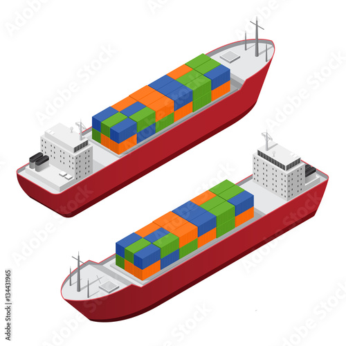 Barge Set Isometric View. Vector