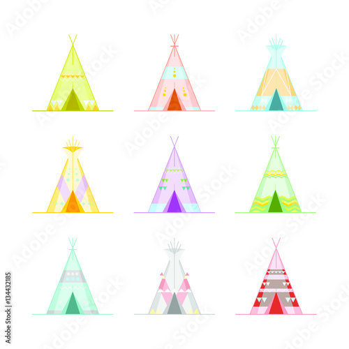 Cartoon Wigwams or Tepees Icons Set. Vector