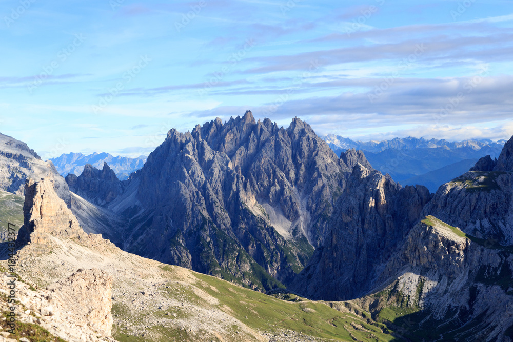 Panorama with mountain Haunold in Sexten Dolomites, South Tyrol, Italy