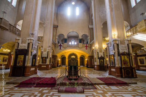 The interior of Holy Trinity Cathedral of Tbilisi (Sameba) - the main cathedral of the Georgian Orthodox Church located in Tbilisi, the capital of Georgia photo