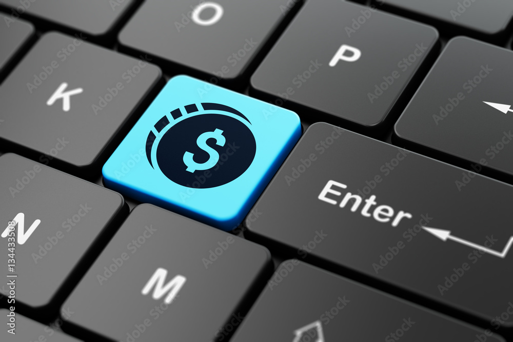 Money concept: Dollar Coin on computer keyboard background Money concept: Dollar Coin on computer keyboard background