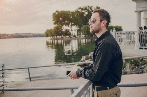 guy walking around the city