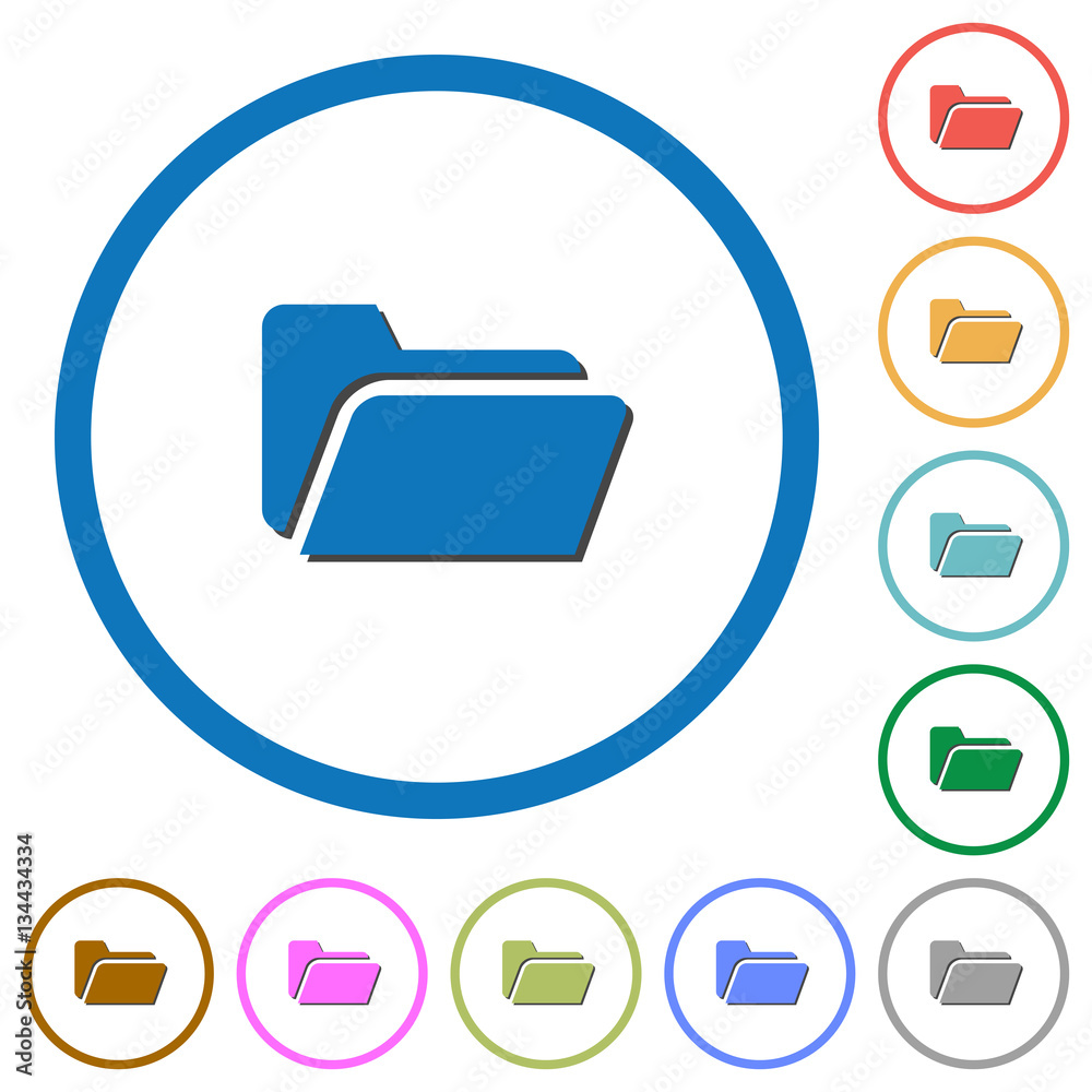 Folder open icons with shadows and outlines Folder open icons with shadows and outlines