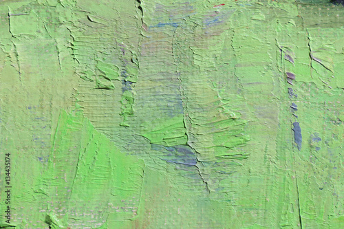 Green color abstract art background. Oil on canvas. Rough and express brushstrokes of paint.